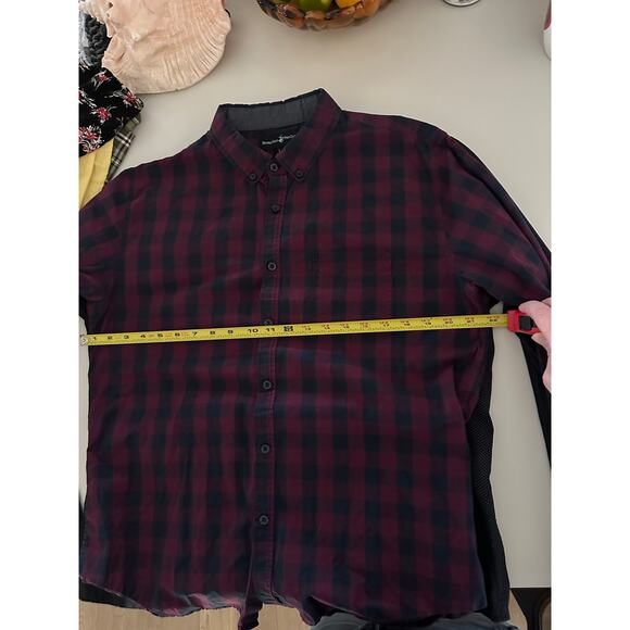 Set/2 Beverly Hills Polo Club L button shirts collared plaid black longsleeve - Picture 7 of 11